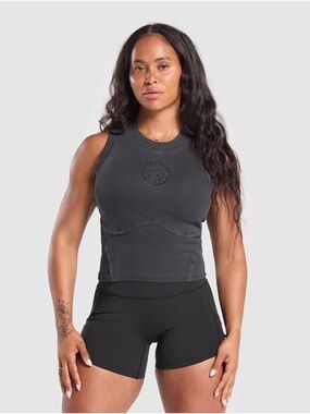 Gymshark Black Ribbed Crop Tank with Logo